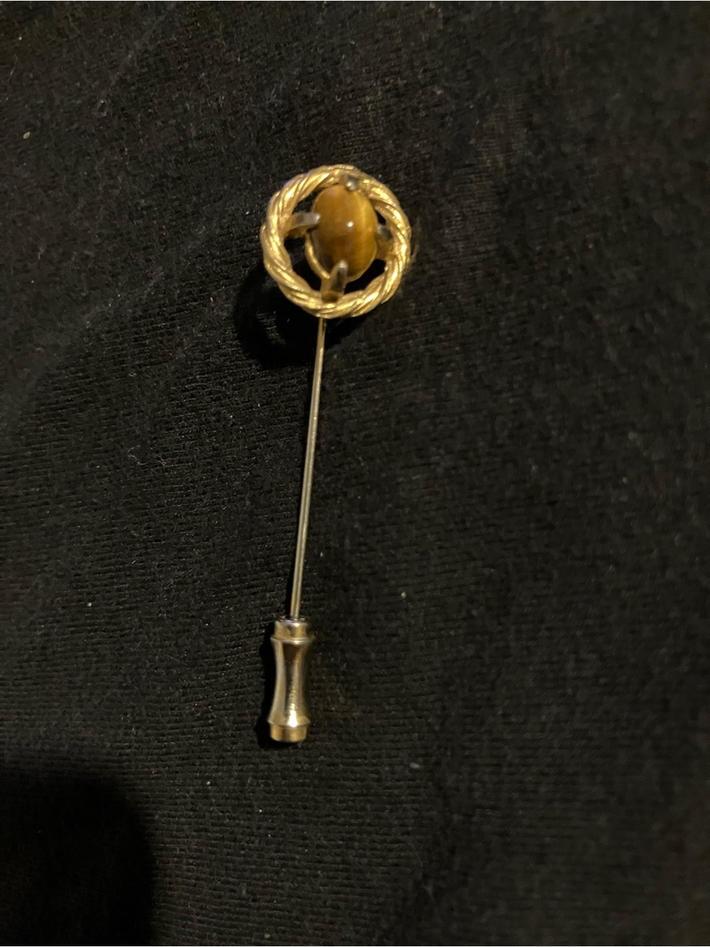 Estate Gold-Tone Stick Pin with Tiger’s Eye Cabochon